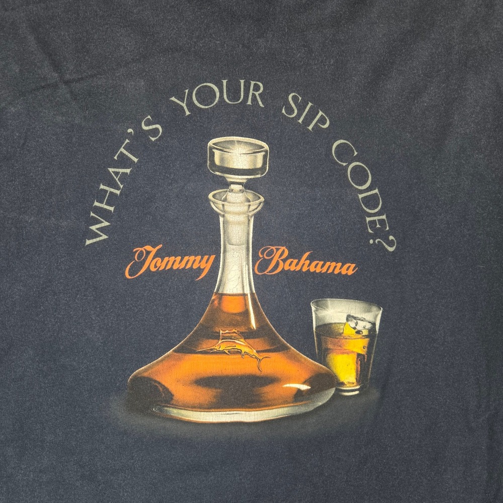 Tommy Bahama Mens Large Blue Sip Code Graphic Cotton Relaxed T-Shirt